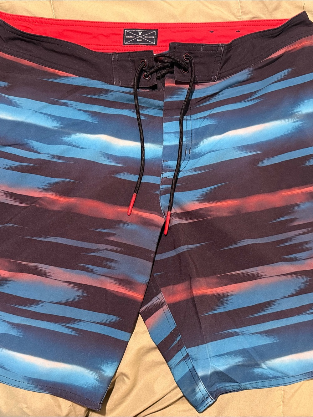 American Eagle Outfitters Men's Navy, Blue & Red Striped Board Shorts